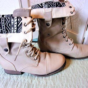 Charlotte Russe Fold-Over Ankle Boots Size 7 Zip Close & Lace Up Front